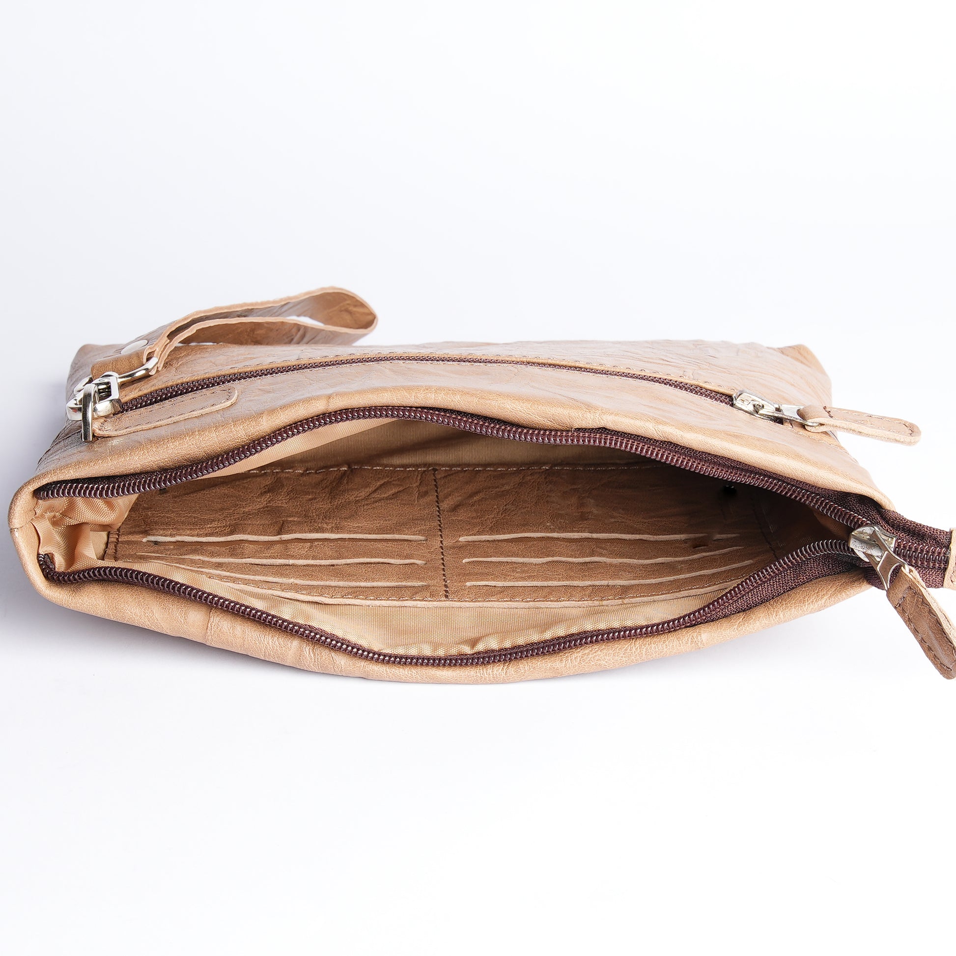 Handmade Leather Pouch Textured Beige